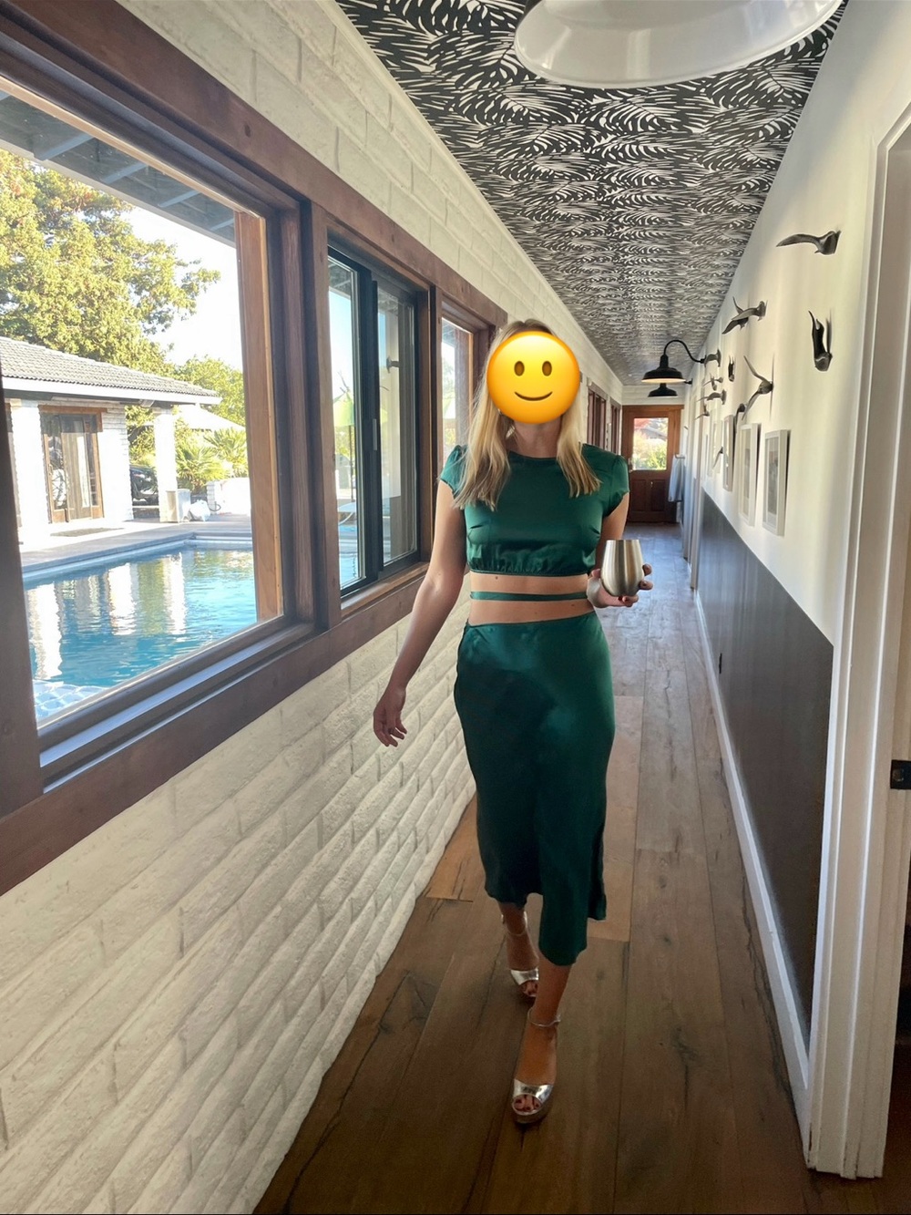 Reformation Emerald Satin Midi Skirt in Deep Green